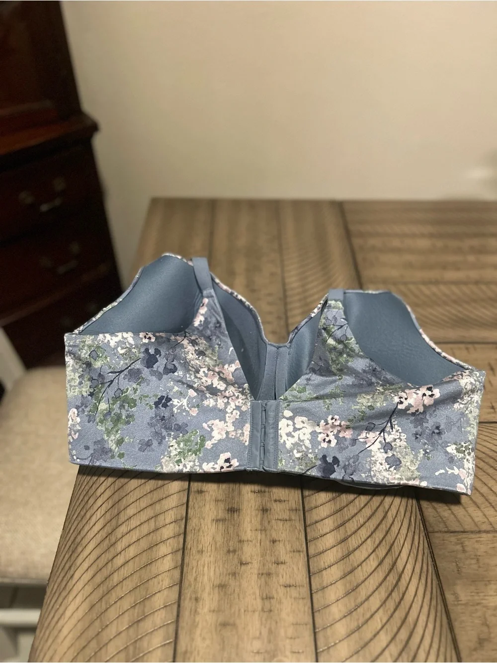 Cacique Light Blue Strapless Bra with Floral Trim 42H